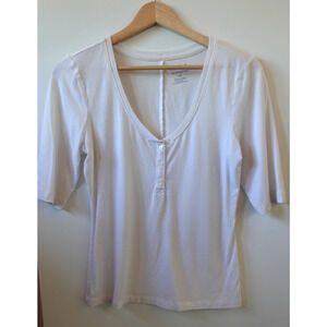 Banana Republic Timeless Tee Womens Small White Henley Modal Cotton Soft T Shirt